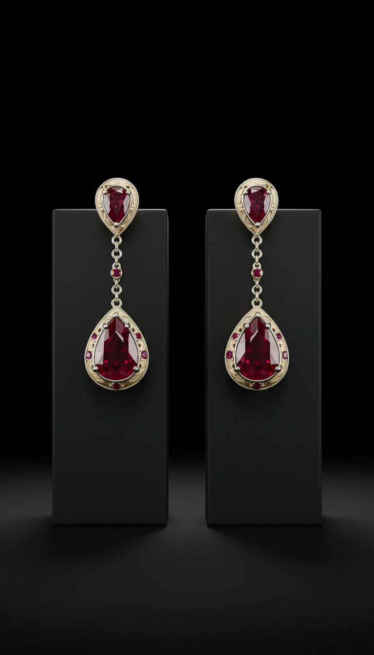 Ruby And Platinum Drop Earrings